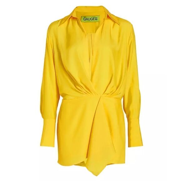 Gauge81 Cusco Draped Silk Minidress Lemon in Size S - Picture 5 of 13